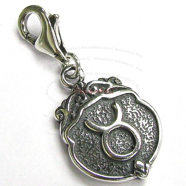 Sterling Silver horoscope Taurus Dangle Pendant for European Lobster Clip on Charm