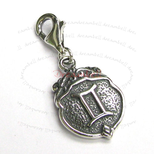 Sterling Silver horoscope Gemini Dangle Pendant for European Lobster Clip on Charm