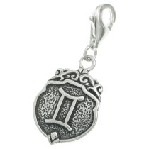 Sterling Silver horoscope Gemini Dangle Pendant for European Lobster Clip on Charm
