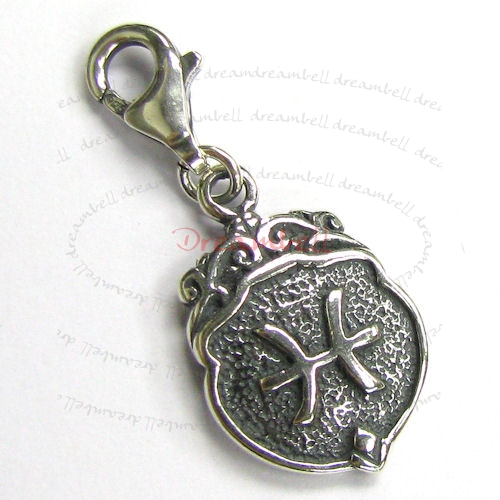 Sterling Silver horoscope Pisces Dangle Pendant for European Lobster Clip on Charm