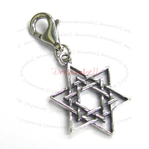 1x Sterling silver Magic Star of David Dangle Pendant for European Lobster Clip on Charm