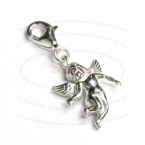 Sterling Silver Cute Little Angel Dangle Pendant for European Lobster Clip on Charm