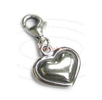 Sterling Silver Sweet Heart Love Dangle Pendant for European Lobster Clip on Charm 12.5mm