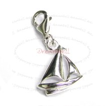 Sterling Silver Sailboat Dangle Pendant for European Lobster Clip on Charm
