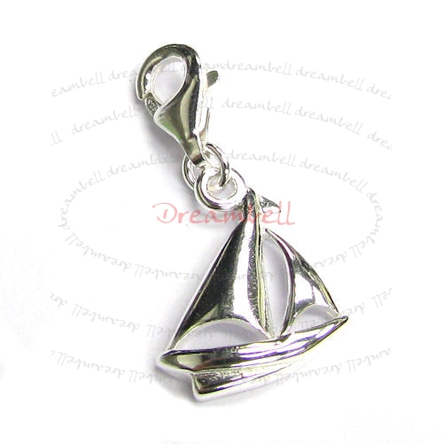 Sterling Silver Sailboat Dangle Pendant for European Lobster Clip on Charm