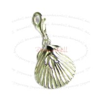 Sterling Silver Shell Dangle Pendant European Lobster Clip on Charm 17.3mm