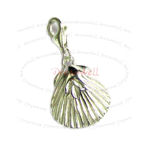 Sterling Silver Shell Dangle Pendant European Lobster Clip on Charm 17.3mm