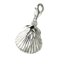 Sterling Silver Shell Dangle Pendant European Lobster Clip on Charm 17.3mm