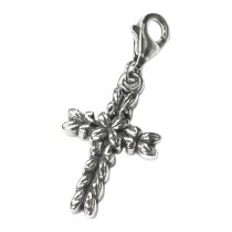 Sterling Silver Cross with Flower Dangle Pendant for European Lobster Clip on Charm
