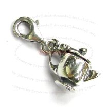 Sterling Silver Little Teapot Dangle Pendant for European Lobster Clip on Charm