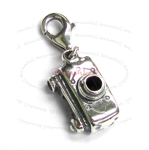 Sterling Silver Cute Camera Dangle Pendant for European Lobster Clip on Charm