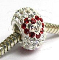Sterling Silver ROUND Bead Clear and red heart Ferido crystals for European Charm Bracelet