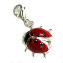 Sterling Silver Lady Bug Ladybird Enamel Dangle Pendant for European Lobster Clip on Charm