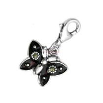 Sterling Silver Pretty Butterfly Enamel Marcasite Dangle Pendant for European Lobster Clip on Charm
