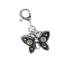 Sterling Silver Pretty Butterfly Enamel Marcasite Dangle Pendant for European Lobster Clip on Charm