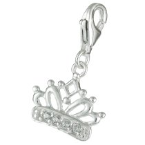 Sterling Silver Crown Cz Dangle Pendant for European Lobster Clip on Charm