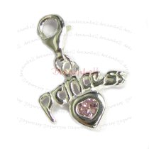 Sterling Silver Princess with heart Dangle Pendant for European Lobster Clip on Charm