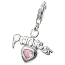Sterling Silver Princess with heart Dangle Pendant for European Lobster Clip on Charm