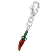 Sterling Silver Spicy Chili Enamel Dangle Pendant for European Lobster Clip on Charm