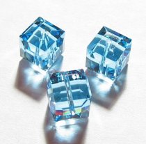 4x Swarovski Elements Crystal Cube Bead 5601 Aquamarine 6mm
