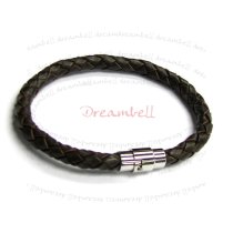 Stainless Steel Brown Braided Bolo Leather Cord 6mm Magnetic Wristband Bracelets 8.5″