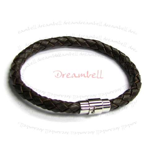 Stainless Steel Brown Braided Bolo Leather Cord 6mm Magnetic Wristband Bracelets 8.5"