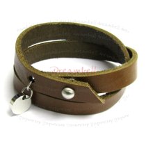 Stainless Steel Brown Flat Leather Cord 11mm Nail Clasp Bracelets 8.5″