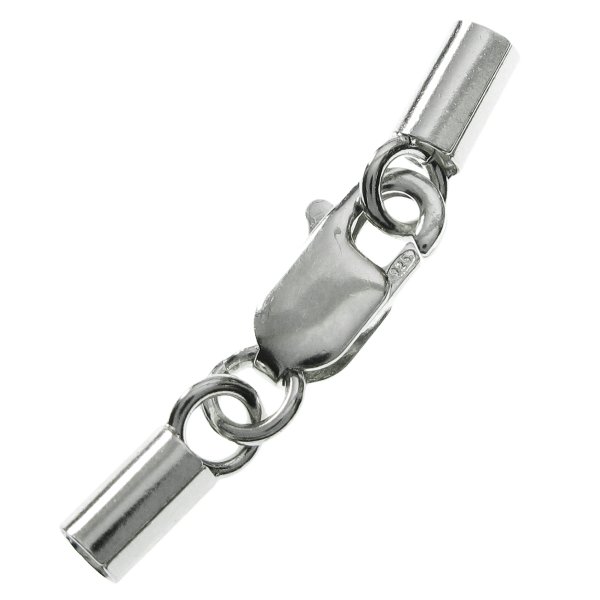 Rhodium Sterling silver 2mm Leather Cord end cap lobster clasp