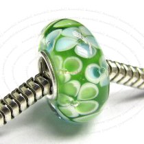 Sterling Silver Murano Flower Green Glass Bead for European Charm Bracelets 12mm
