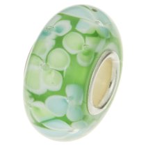 Sterling Silver Murano Flower Green Glass Bead for European Charm Bracelets 12mm