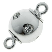 Rhodium Silver Plated 1 strand Round Ball CZ Crystal Magnetic Clasp 8mm