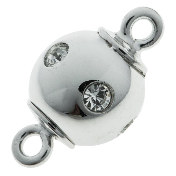 Rhodium Silver Plated 1 strand Round Ball CZ Crystal Magnetic Clasp 8mm