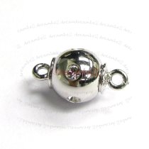 Rhodium Silver Plated 1 strand Round Ball CZ Crystal Magnetic Clasp 8mm