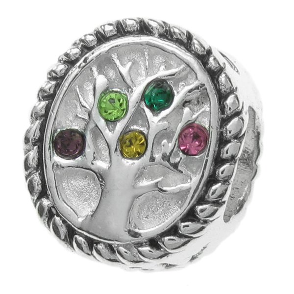 Sterling Silver Family Tree of Love Pink Rose Yellow Green Bead 10mm for European Charm Bracelets