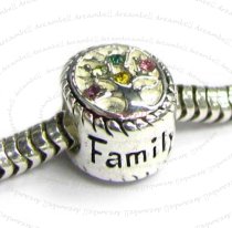 Sterling Silver Family Tree of Love Pink Rose Yellow Green Bead 10mm for European Charm Bracelets