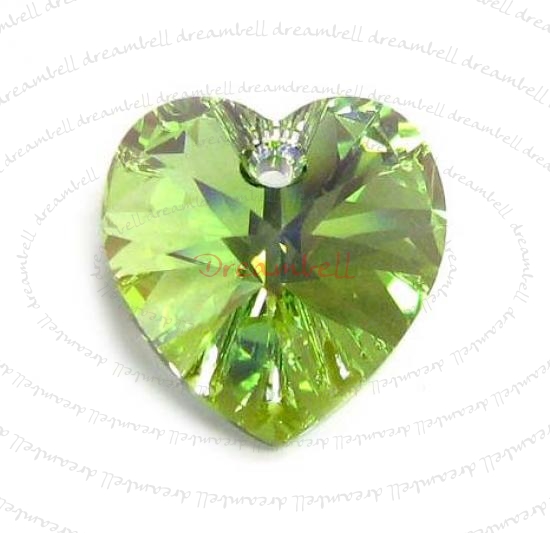 2 Swarovski Crystal Xilion Heart Charm pendant Peridot AB 14mm 6228