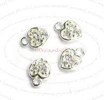 2x Bright Sterling silver CZ crystal Heart Dangle Charm Pendant