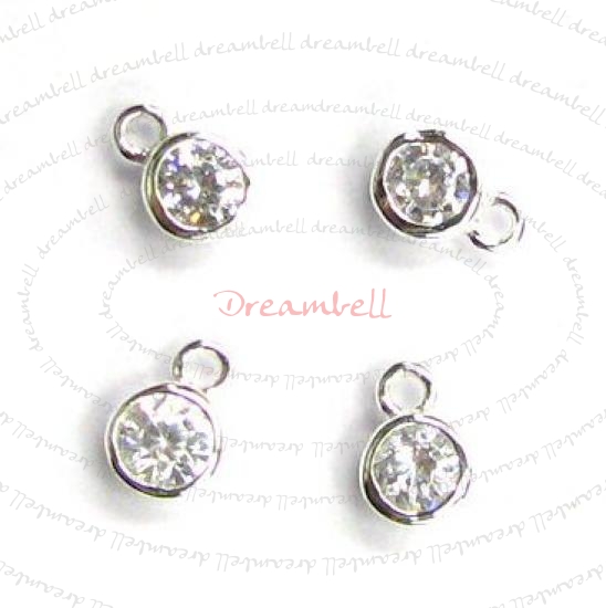 4x Sterling Silver Round CZ DANGLE CHARM PENDANT 5.5mm