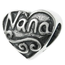 STERLING SILVER Antique HEART LOVE Nana Bead for European Charm Bracelets