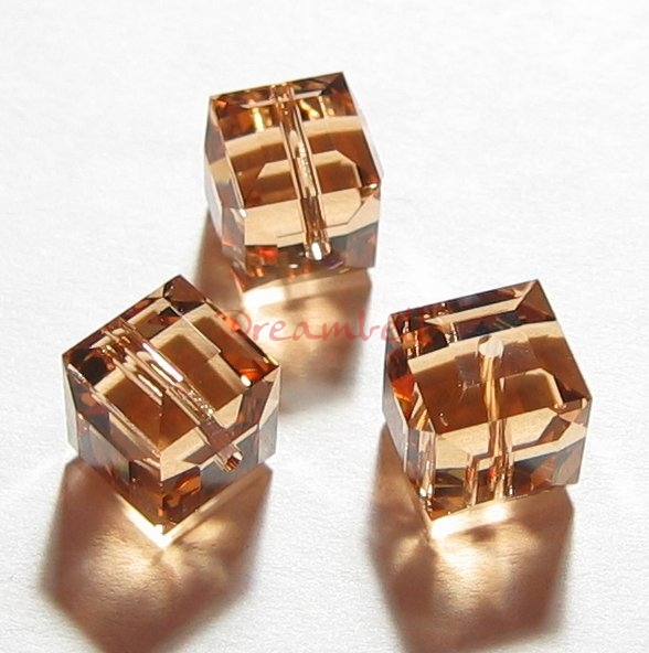 6x Swarovski Elements Crystal Cube Bead 5601 Light Smokey Topaz 4mm
