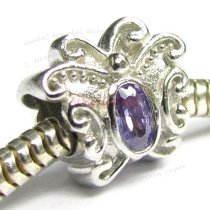 Rhodium plated over Sterling Silver Butterfly CZ Crystal Bead for European Charm Bracelets