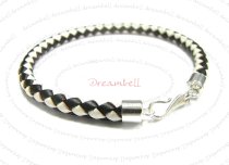 1x Sterling Silver Black White Braided Bolo leather 5mm BRACELET Wristband 8″