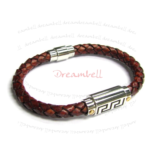 Stainless Steel Anti Brown Braided Bolo Leather Cord 6mm Magnetic Cuff Wristband Bracelets 8"