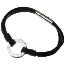 Stainless Steel Dream Come True Black Leather Cord 1.5mm Circular Clasp Wristband Bracelets 7.5"