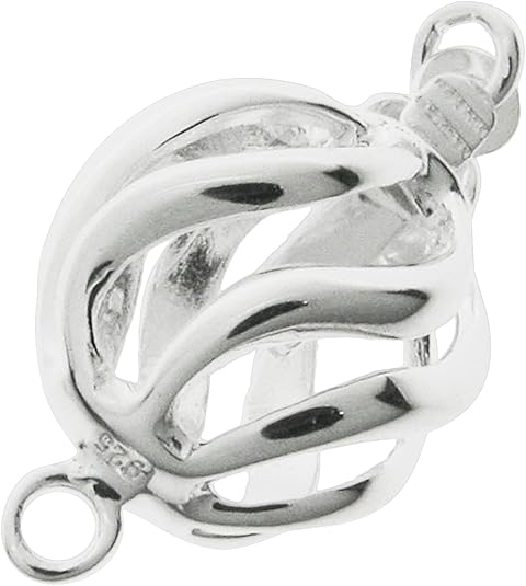 1x Sterling Silver Corrugated Pearl Ball Safety Clasp - 10mm Single Strand