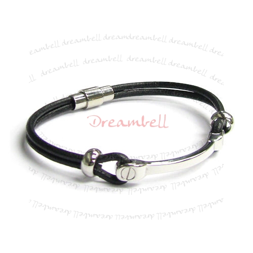 Stainless Steel Black Leather Cord 3mm Magnetic Wrist Round BRACELET 8"