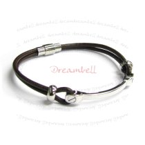 Stainless Steel Brown Leather Cord 3mm Magnetic Wrist Round BRACELET 8″