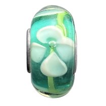 Sterling Silver Murano BLUE FLOWER Glass Bead for European Charm Bracelets 13mm