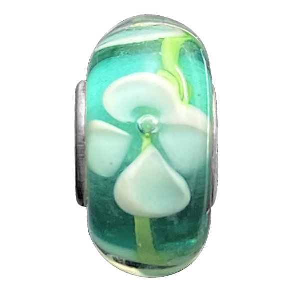 Sterling Silver Murano BLUE FLOWER Glass Bead for European Charm Bracelets 13mm