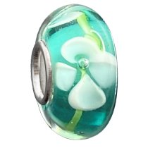 Sterling Silver Murano BLUE FLOWER Glass Bead for European Charm Bracelets 13mm